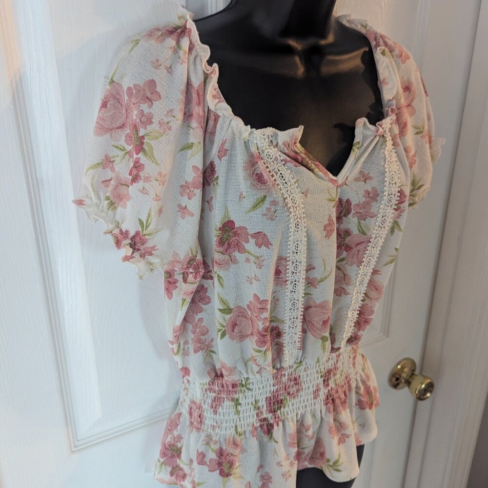 FCT white & pink peasant blouse - L - Picture 2 of 5